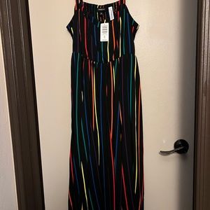 Torrid CELEBRATE LOVE MIDI DRESS - CHALLIS BLACK RAINBOW STRIPE
